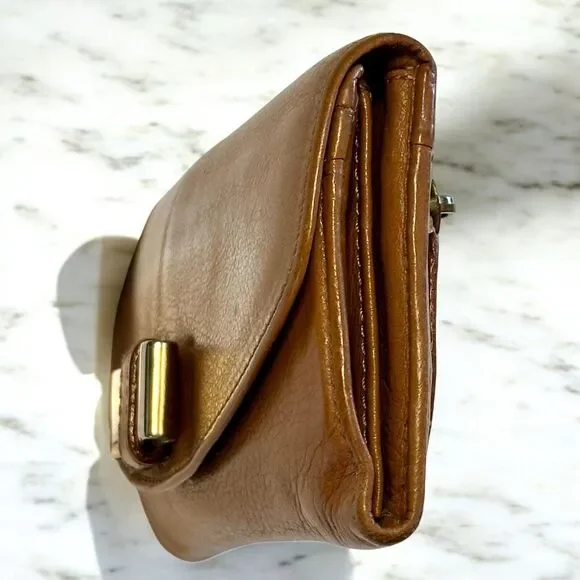 Chloe LILY Long Wallet Bifold Soft Brown Nappa Leather Silver Ribbon Bowtie Snap - Picture 10 of 16